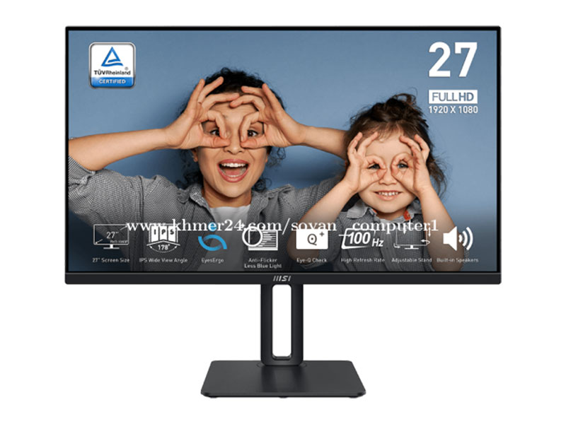 Monitor MSI  PRO MP275P 27-inch FHD (1920 x 1080), 100Hz - (Port: HDMI, VGA, Headphone) - 5.28kg MOMSI-12