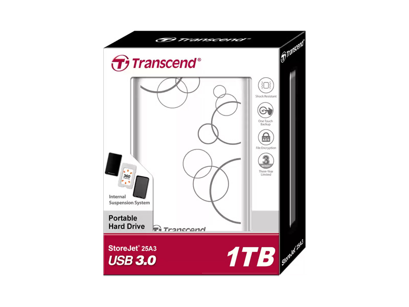 External Transcend HDD | 1TB StoreJet 2.5 SATA A3 TS1TSJ25A3W White Transcend USB3.1 - EXHATS-72