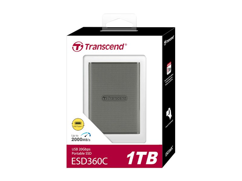 SSD External 1TB ESD360C TS1TESD360C Transcend-Fast USB 20Gbps, CB Type C-C, Type C To A-Gray