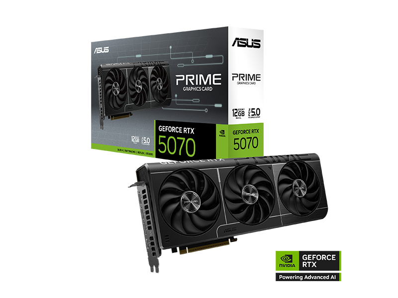 ASUS PRIME-RTX5070-12G, Black/ 6144Core/ 988TOPs/ 12GB GDDR7/ OC: 2542MHz/ PCI Express 5.0