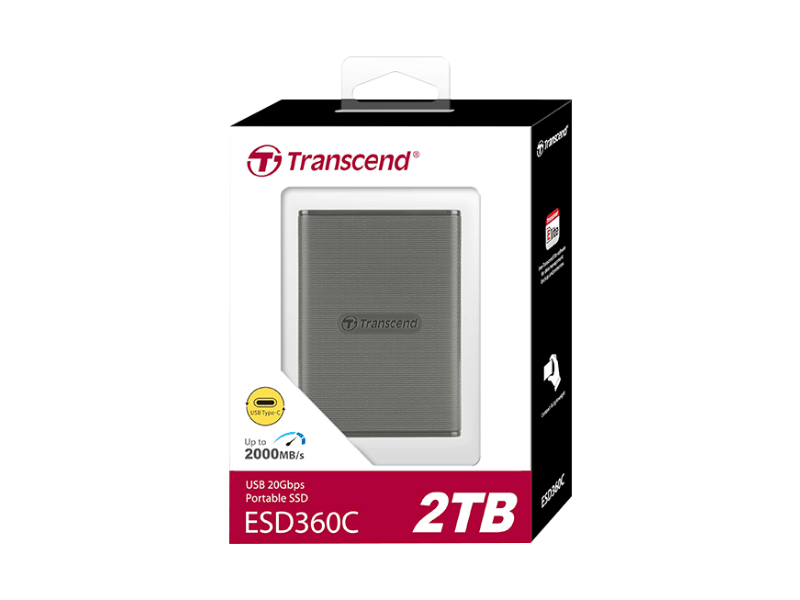 External SSD Transcend ESD360C TS2TESD360C, 2TB USB 20Gbps,CB Type C-C,Type C To A-Gray